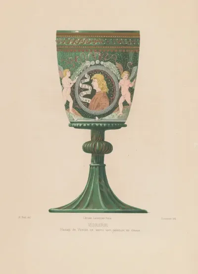 Hamap De Venise En Verre Vert Peinture En Emaux
