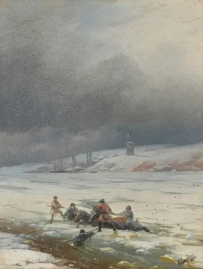 Hauling A Horse And Cart Out Of The Ice