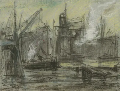 Haventafereel Met Een Kraan Graanzuiger En Schepen