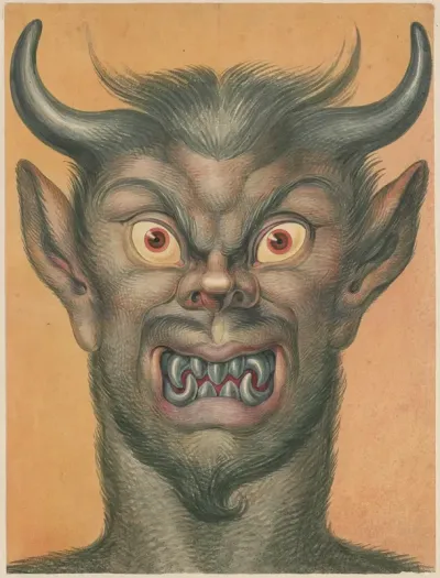 Head Of A Grimacing Devil With Horns