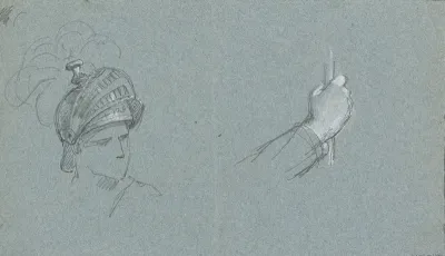 Head Of A Man With Helmet And Hand