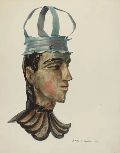 Head Of Carved Figure With Tin Crown
