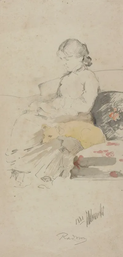 Helena Malczewska With A Dog On A Sofa