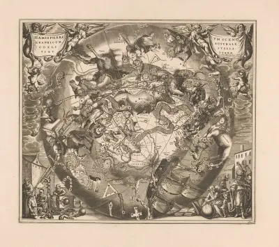 Hemelkaart Met De Zuidelijke Sterrenbeelden Haemisphaerium Scenographicum Australe Coeli Stellati Et Terrae