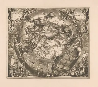 Hemelkaart Met De Zuidelijke Sterrenbeelden Haemisphaerium Scenographicum Australe Coeli Stellati Et Terrae