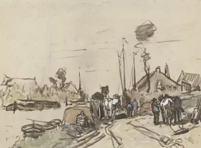 Het Lossen Van Karren Bij Een Vaart