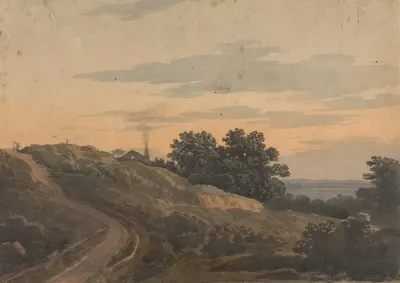 Hilly Landscape With House Path And Figures