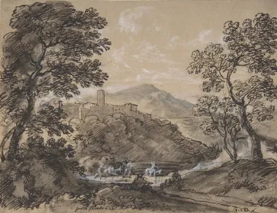 Hilly Landscape With Travellers