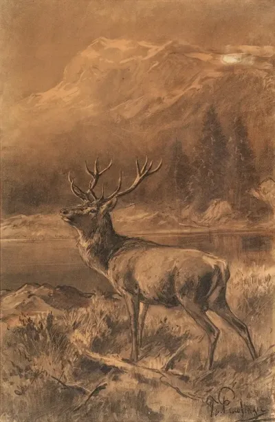 Hirsch Vor Gebirgslandschaft