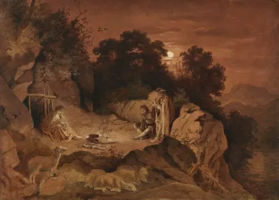 Hirten Am Feuer Abendlandschaft