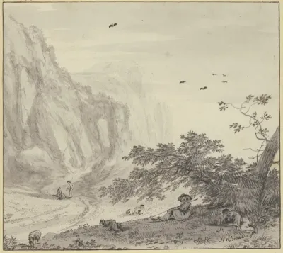 Hohe Felsen Rechts Ruhende Schafer
