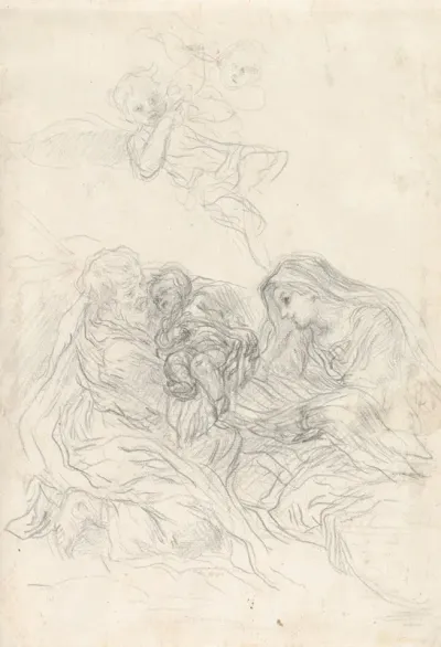 Holy Family With Two Flying Angels
