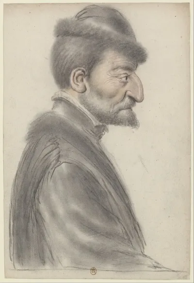 Homme Age A La Barbe Courte Coiffe Dun Bonnet Borde De Fourrure De Profil A Droite