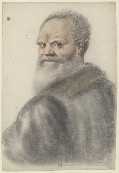 Homme Age A Longue Barbe De Dos Se Retournant La Tete Vue De Trois Quarts A Gauche