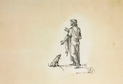 Homme Drape Et Son Chien