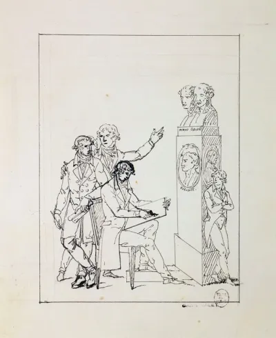 Hommes Dont Un Dessinant Aupres Dun Monument A Denon Gaute Et Boichot