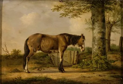 Horse By A Tree