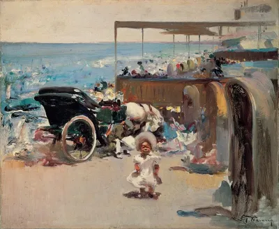 Horse Drawn Carriage And Child On The Beach