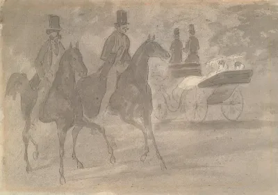 Horse Drawn Carriages Riding In A Park