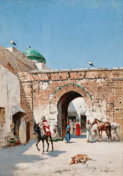 Horseman At The Door Of A North African Town