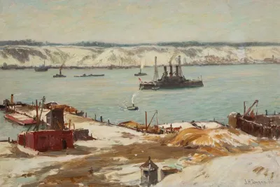 Hudson River And Warships Uss Connecticut