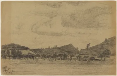 Hugelige Landschaft Mit Baumreihe