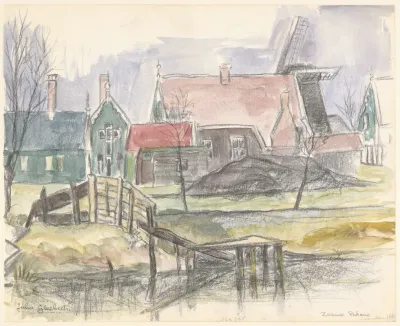 Huizen Aan De Zaanse Schans Rechts Op De Achtergrond Een Molen