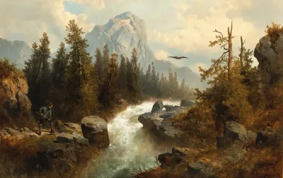 Hunting Birds Of Prey At A Mountain Stream