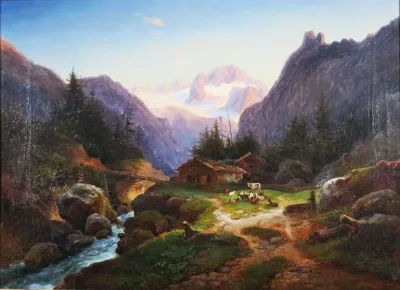 Idylle Auf Der Alm Mit Blick Auf Den Dachsteingletscher