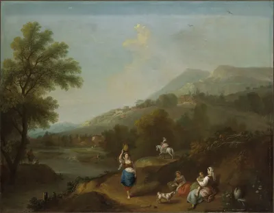 Idyllic River Landscape With Figures