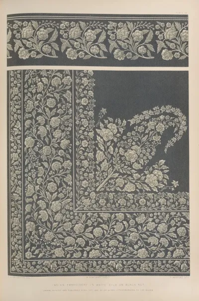 Indian Embroidery In White Silk On Black Net