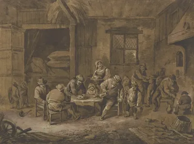 Inneres Einer Schenke Mit Zechenden Bauern Einer Magd Und Kindern