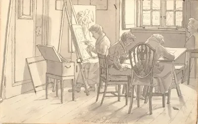 Interior Fra Akademiet Med Malende Og Tegnende Kunstnere