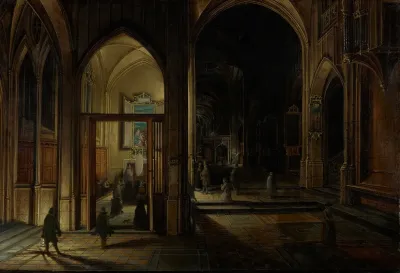 Interior Of A Gothic Church At Night