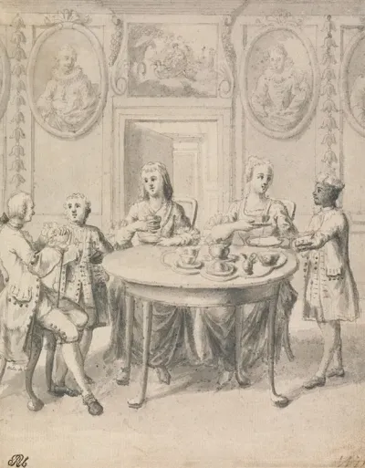 Interior Scene With Family At Tea