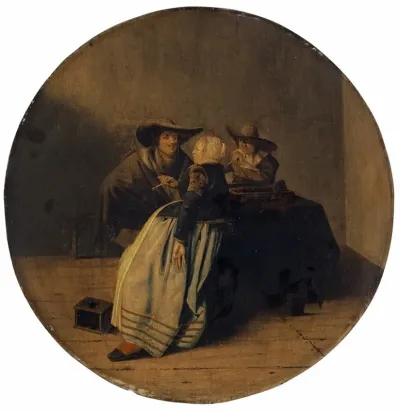 Interior With A Party Smoking Around A Table