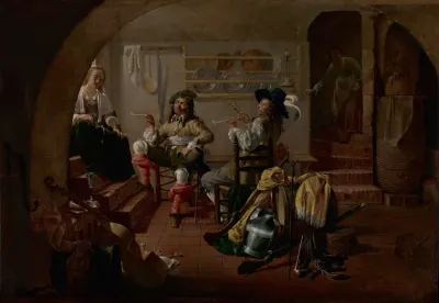 Interior With Soldiers And Women