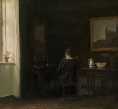 Interior With The Artists Wife Emilie Heise