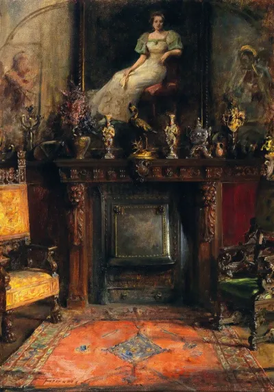 Interior With View Of A Fireplace And A Painting