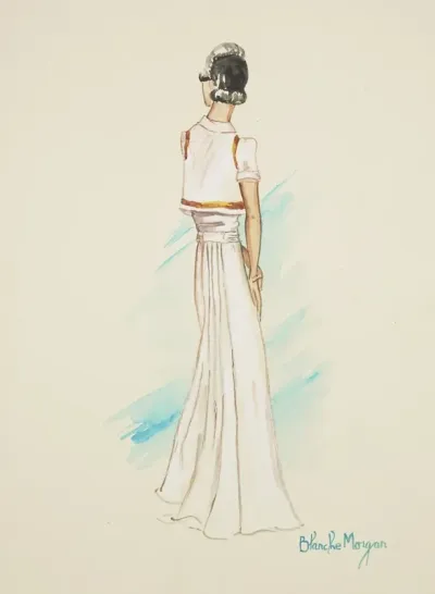 Is Zat So White Gown With White Jacket Trimmed In Gold