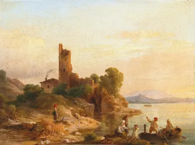 Italian Landscape With Fishermen On The Lake