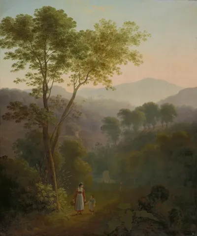Italian Landscape With Women At A Fountain Landscape At Tivoli