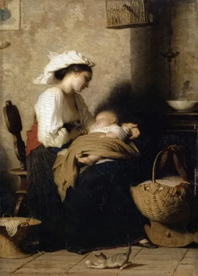 Italian Mother With Sleeping Infant