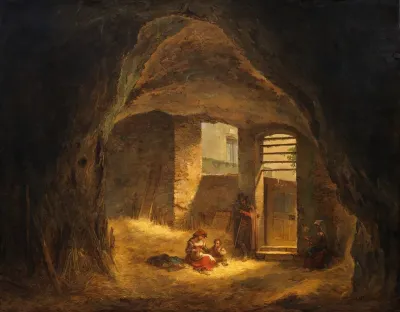 Italian Peasants In A Grotto Antique Grotto In The Tarpeian Rock