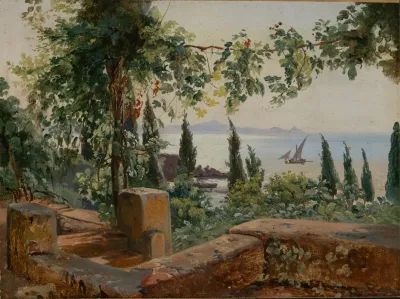 Italienische Landschaftsstudie Mit Blick Auf Das Meer