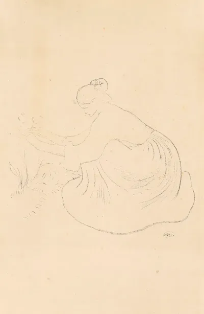 Jeune Fille Accroupie Cueillant Des Fleurs