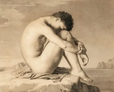 Jeune Homme Assis En Bord De Mer Dapres Hippolyte Flandrin