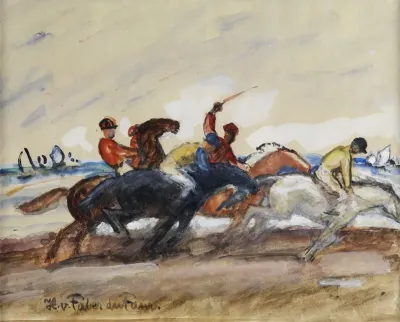 Jockeys Bei Einem Rennen Am Strand