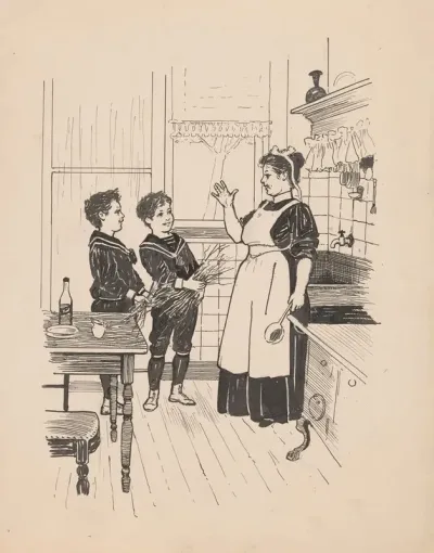 Jongens Met Takkenbossen In Een Keuken