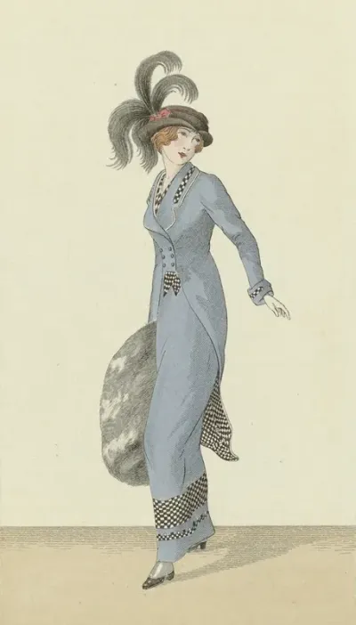 Journal Des Dames Et Des Modes 1912 Costumes Parisiens No 23 Robe En Velours De Laine Bleu